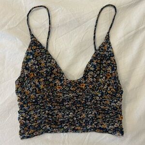 Urban Outfitters navy blue floral cropped tank top